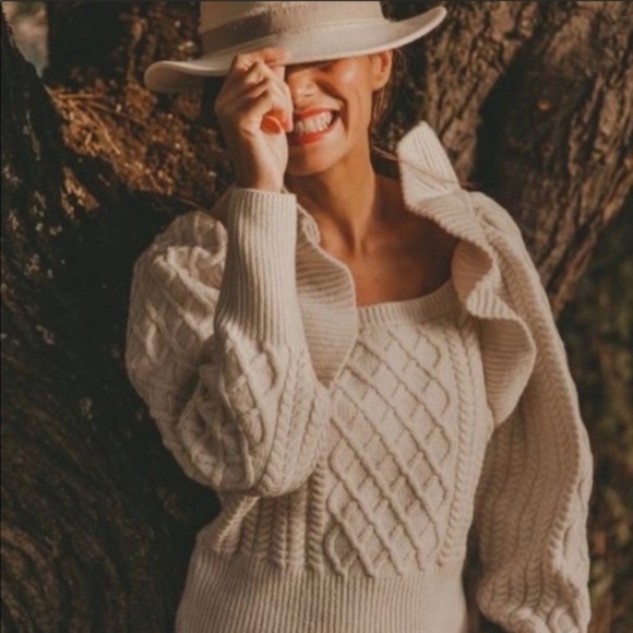 H&M Sweaters - H&M Flounced Cable Knit Ruffle Sweater Tan